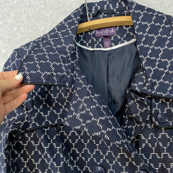 LONG TALL SALLY Size 10US Navy Blue White Trench Coat Belted Jacket UK RARE FIND - Picture 2 of 12